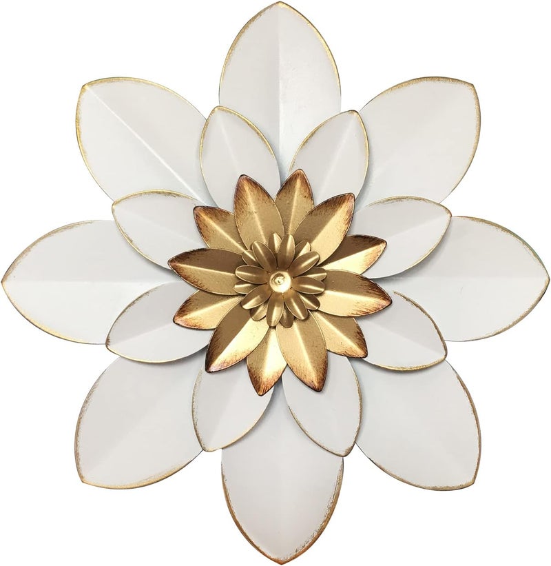 Picfarce Metal Flower Wall Art Decor, 9.5“ Rustic Modern Floral Sculpture, Distressed Iron Wall Hanging Home Decoration Accent Artworks for Indoor Kitchen Bedroom Living Room Office Outdoor Garden Patio - Image 1